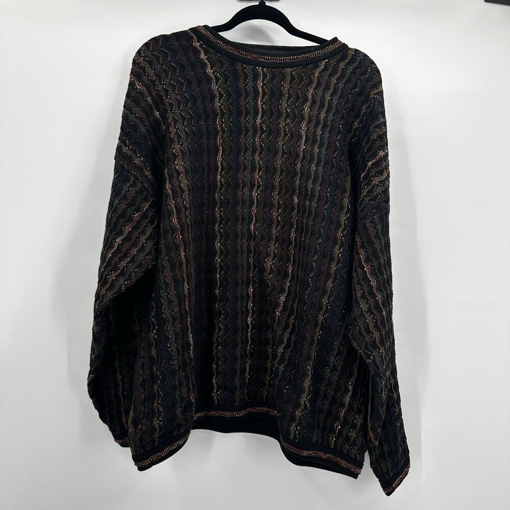 Tundra 3d Knit Sweater Mens XXL Black Multicolor Stripe Cosby Canada Vintage y2k